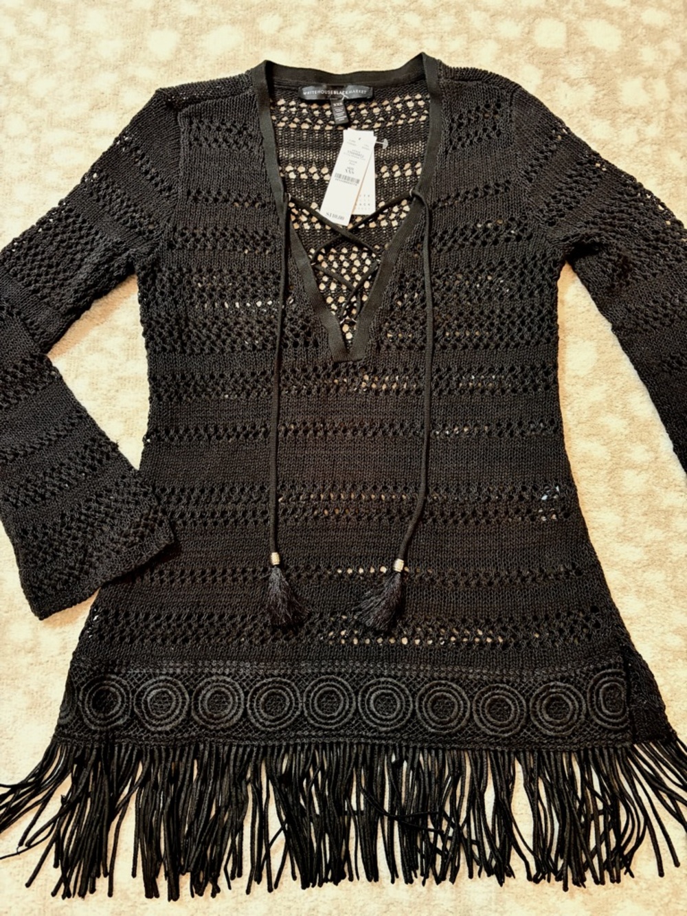 White House Black Market Black Crochet coverup with Fringe - Picture 4 of 4
